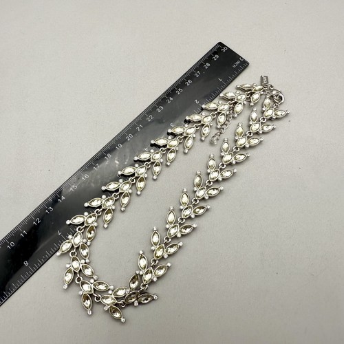 1928 Necklace Womens Gold Tone Vine Leaf Crystal Collar Elegant Classy 15 Inch - Picture 8 of 8