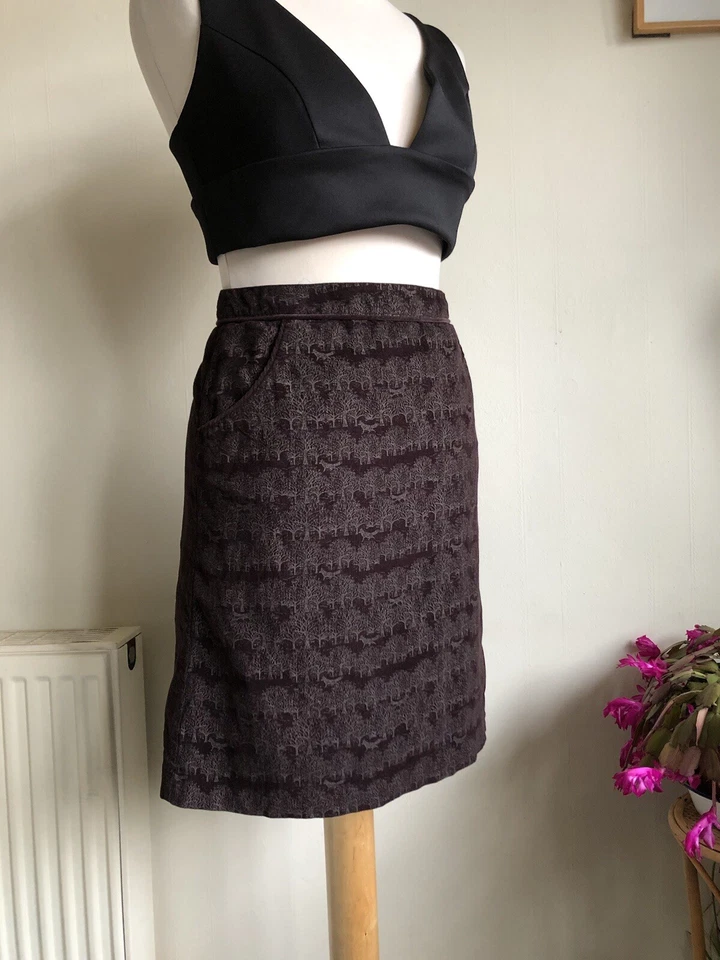 NESS 'Woodland' Brown Fine Cord Skirt. UK 10 W29 L20. 100% Cotton Trees Foxes - Image 2 of 4