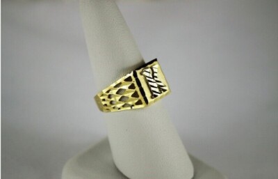 14K Echt Bicolor Gold Initiale Alphabet Buchstaben Band Ring Diamantschliff für Männer