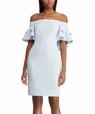 LAUREN RALPH LAUREN Whisper Blue Tiered-Ruffle Off-Shoulder Dress 18 16