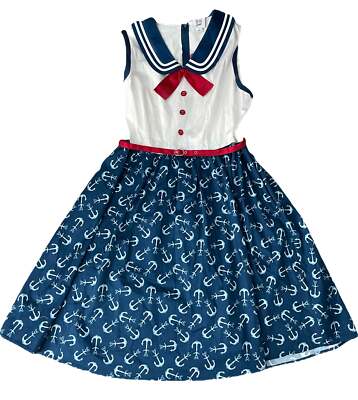 Disney Cruise Line Mickey Anchor Sailor Sleeveless Dress with Belt