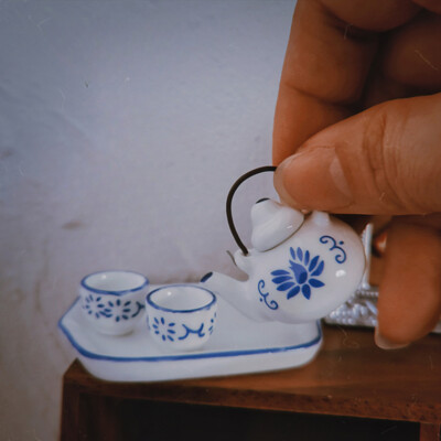 4PC Dolls House Miniatures 1:12 Scale Mini Kitchen Cup Teapot Tray Kit Accessory