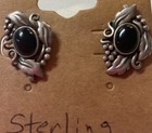 Vintage Sterling Silver Earrings With Black Onyx Stud Pierced