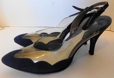Vintage 50s 60s blue Suede Clear Plastic High Heel Shoes Glamour Poise 7