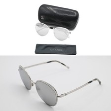 CHANEL CC Logo Sunglasses Eye Wear Mirror Lenz Plastic Metal Silver 4206 36RL592