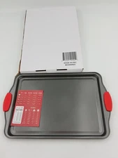 Bakken Swiss Nonstick Baking Sheet Pan Silicone Handles Large Cookie Tray Gray