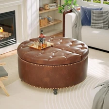 31.5 Inch Round Ottoman with Storage Large Ottoman Coffee Table for Living Room