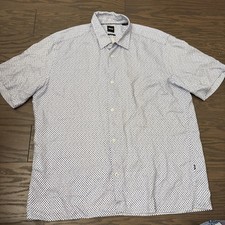 Hugo Boss Shirt Mens White Blue Cotton Regular Fitf Floral Button Down Large EUC