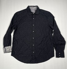 Robert Graham Embossed Jacquard Paisley Shirt Mens Large Black Flip Cuff