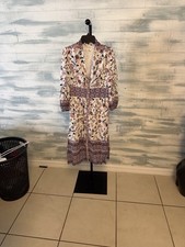Eliza J Floral Linen Blend Dress Size 6 Boho Midi Button Front 42.5” Length 
