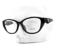 Prada Eyeglasses VPR 21ZF 16K-1O1 Glasses Polished Black 55mm with Case NWT