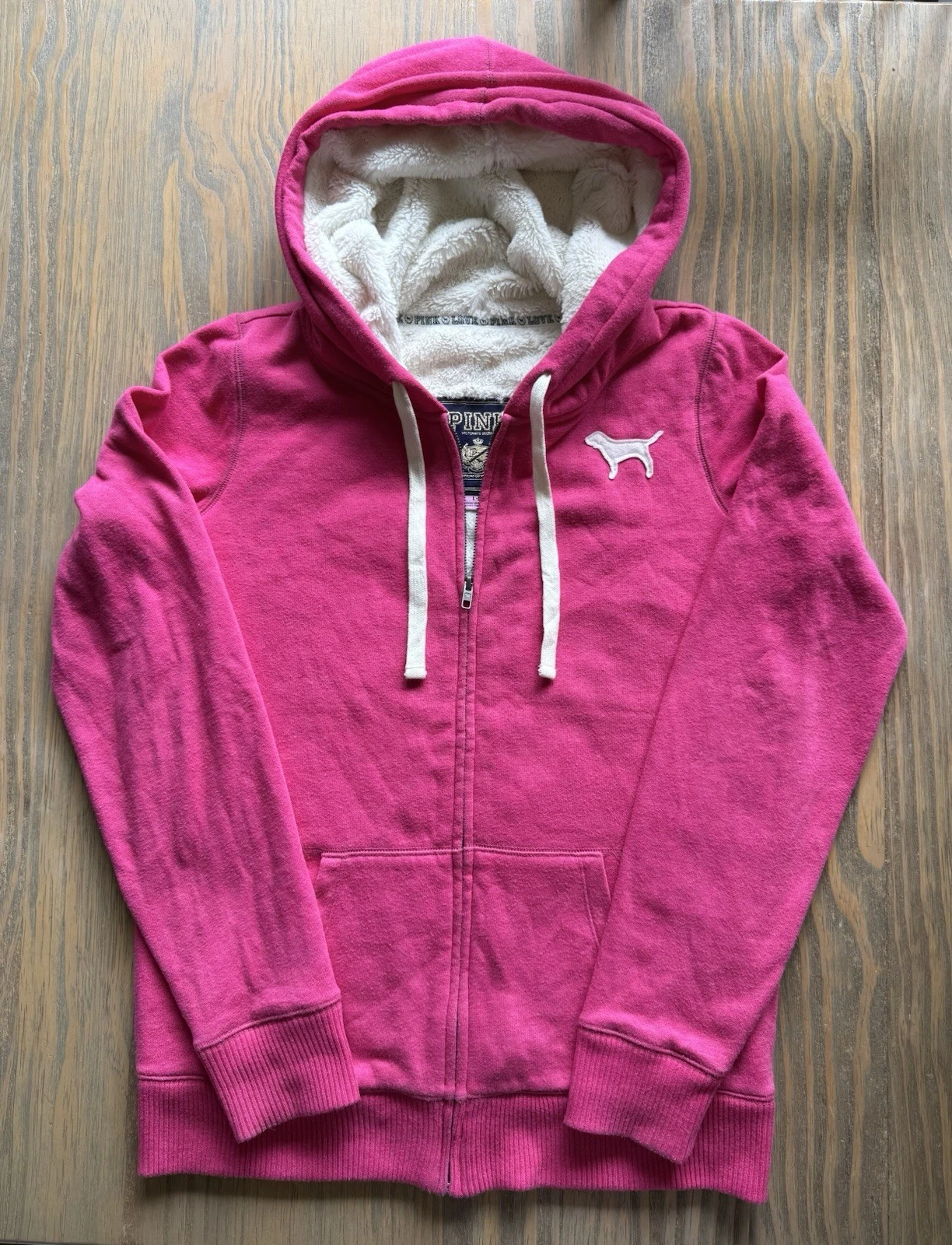 UNDERCOVER Felpa con cappuccio e zip intera Victoria's Secret ROSA vintage Y2K edizione limitata pelliccia sintetica L