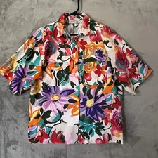 Vintage Howard Wolf Camp Shirt Fun Bright Floral Womens Sz 14 Button Front USA