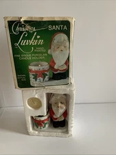 Vintage Christmas Bisque Jasco Luvkin Santa Candle Holder  1980 Orig Box