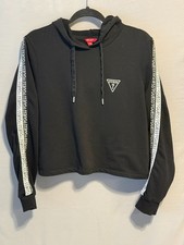 Guess Los Angeles Black Cropped Hoodie Sweatshirt Size L Activewear