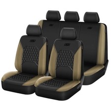 Gel Seat Covers,Cooling Car Seat Covers,Leather Seat Full Set Black/Beige