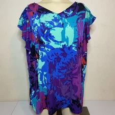 Attention Womens Size Large Bat Sleeve  Blouse Top Colorful