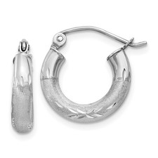 10mm 14K White Gold Satin Shiny-Cut 3mm Round Hoop Earrings TC280
