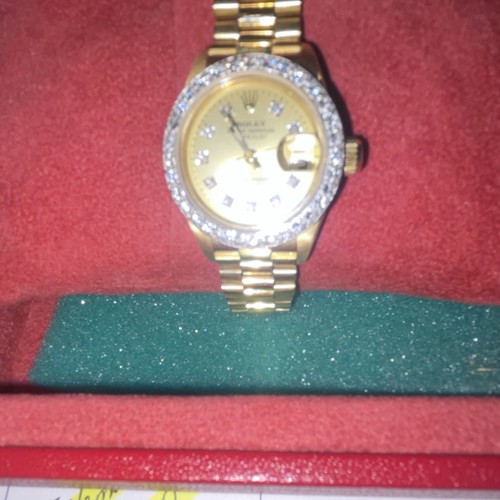 Rolex Datejust Women's Yellow Gold Wristwatch Gold Dial Diamond Bezel Date