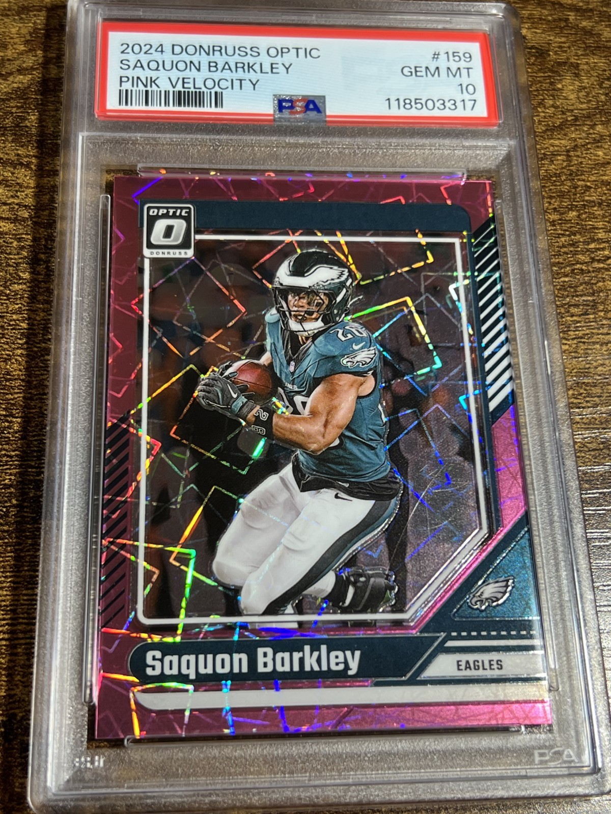 SAQUON BARKLEY 2024 Donruss Optic #159 Pink Velocity Prizm Holo /80 PSA 10