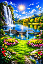 Beautiful Paradise Waterfall Landscape Wall Art – Digital Download