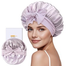 100 Mulberry Silk Bonnet for Women - Double Layer Hair Wrap, Purple