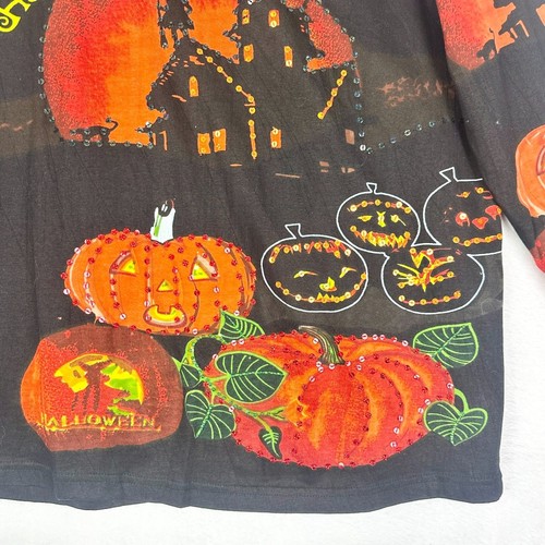 Collections Etc Vintage Halloween Tee Size XL Cotton Pumpkin Sequins AOP - Picture 3 of 6