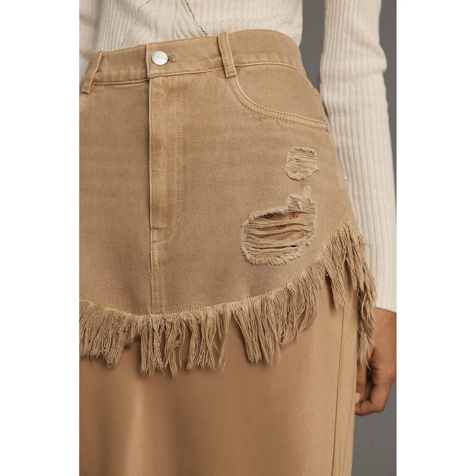 Falda sin Mangas Pilcro Denim Envejecida Tostada Talla 6 Anthropologie Boho Otoño Occidental Foto 4 de 4