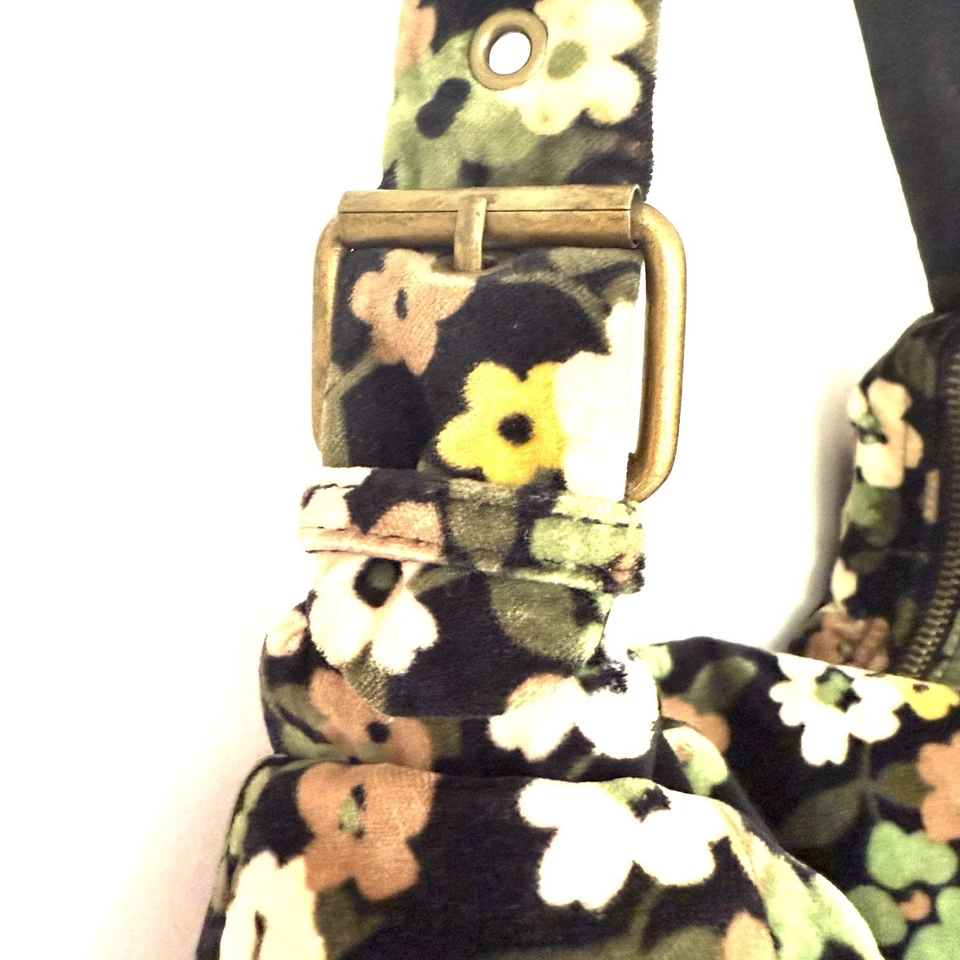 Vintage GAP Hobo Purse Velvet Cargo Shoulder Small Bag Black Green Floral Y2K - Image 3 of 4
