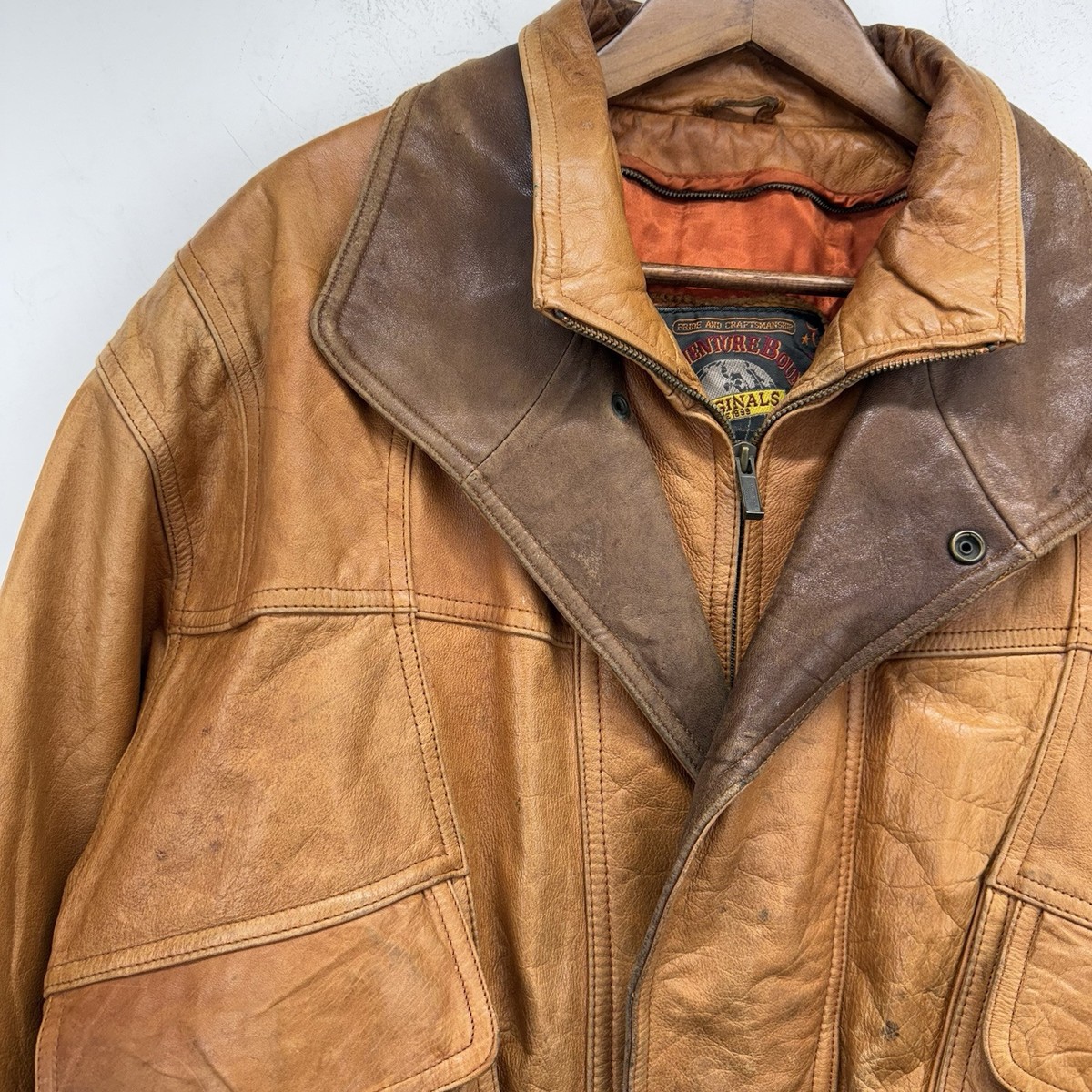 Vtg Adventure Bound Wilsons Sz Large Men's Tan Distressed Leather