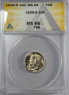 1939 D Winged Liberty Head or Mercury ANACS MS-66 FSB