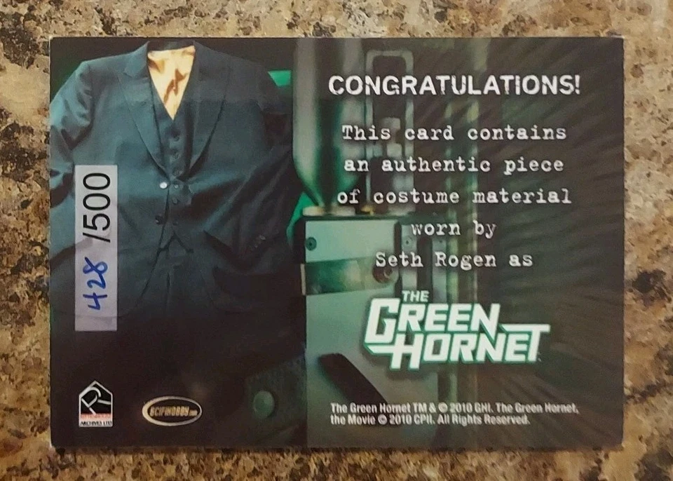 Green Hornet 2011 Movie Seth Rogan as The Green Hornet Costume Card #428/500 - Image 2 of 3