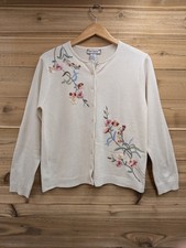 Vtg 90's Tiara International Floral Butterfly Embroidered Cardigan Cottagecore