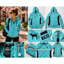 Victoria's Secret PINK Ultimate Jacket Womens S Aqua Full Zip Hoodie Thumbholes