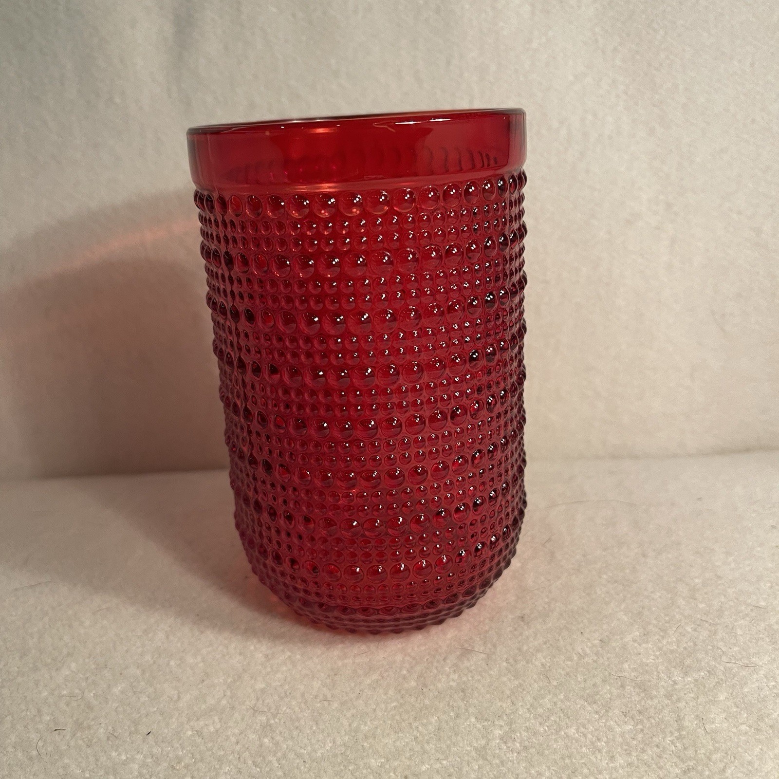 Red Textured Hobnail Glass Votive Candle Holder  