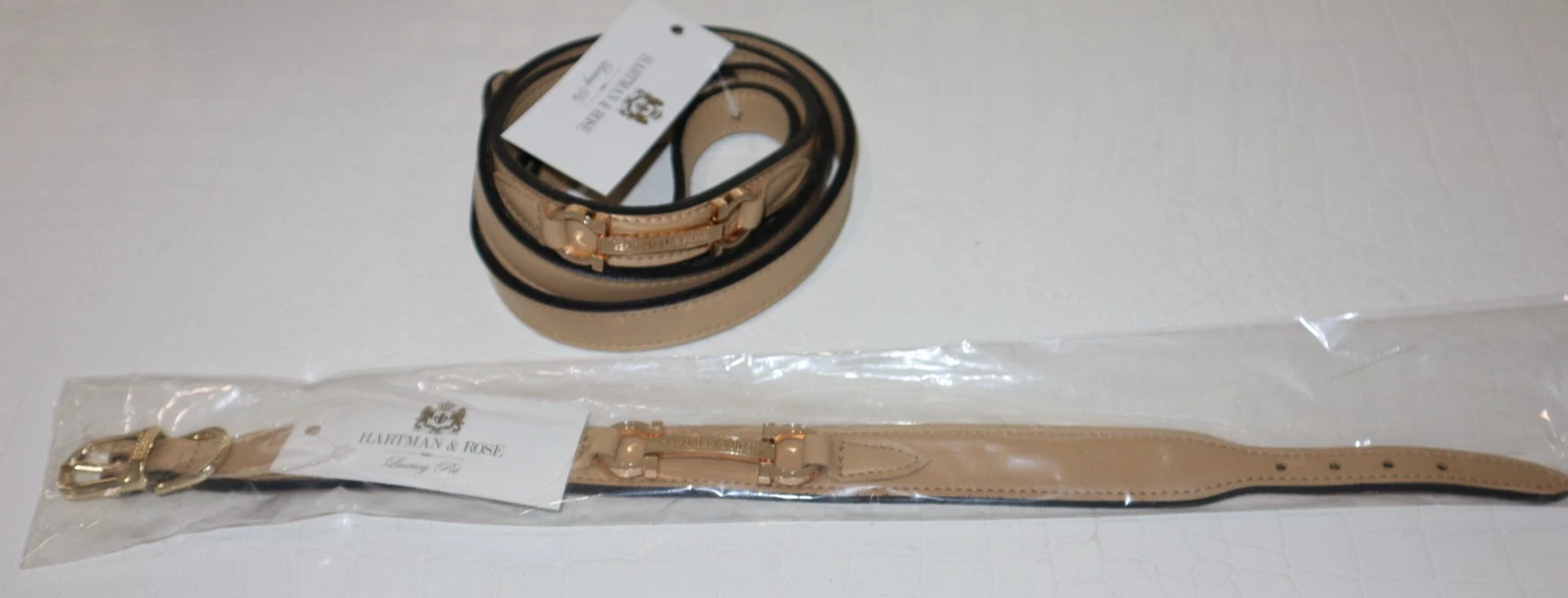 NWT Hartman & Rose Luxury Pet Signature Dog Collar & Lead in Vanilla & Gold