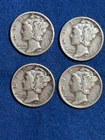 1941 US Liberty Mercury Dimes (4) 10C - 90% Silver Coins