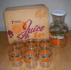 Vintage ANCHOR HOCKING "Oranges" 7-Pc Juice Set - Canister/Glasses - NIB