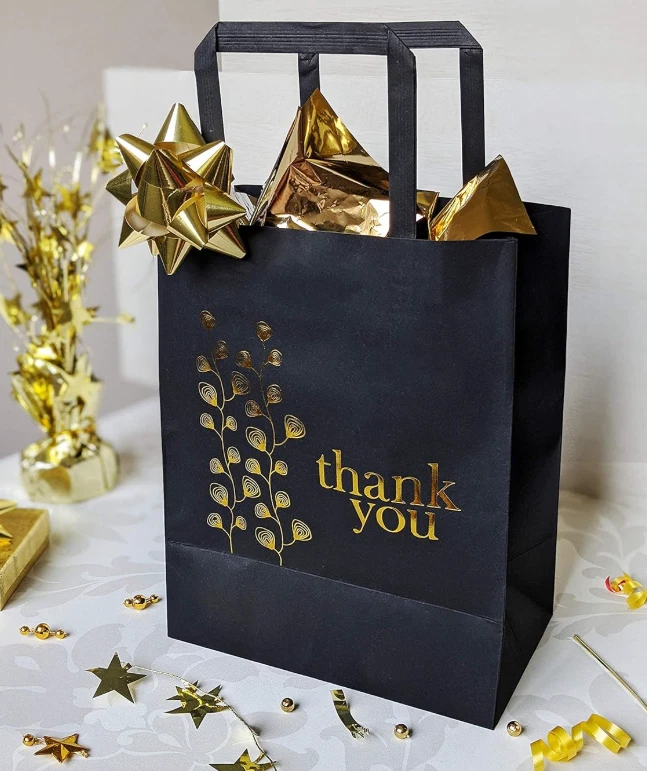 Bolsas de regalo de agradecimiento a granel 50 piezas 8X4,75X10 pulgadas papel Kraft negro mediano Foto 2 de 4