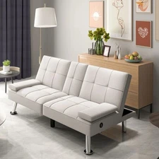 CANMOV Futon Multifunctional Double Linen Folding Sofa Bed - Elegant Guest Bed