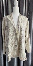 East Silk Short Kimono Duster Jacket Cardigan Embroided Beads 10 Ivory