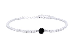 Authentic Simulated Black Spinel & Simulated Diamond Bracelet 6.5"14K White Gold Plated