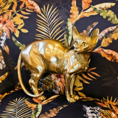 Goldene Sphynx Katzenstatuette mit Kristallkette - Ornament