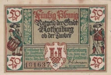 50 PFENNIG 1921 City of ROTHENBURG OB DER TAUBER Bavaria UNC GERMANY #PH328.U