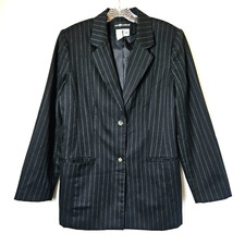 Sag Harbor 100 New Wool Black Pin-Striped Blazer Size 10 Bust 40" Pockets Lined