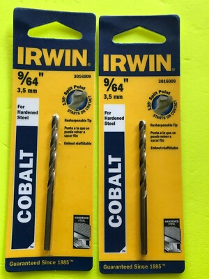  2 Pc Lot Irwin Tools 3016009 Cobalt High-Speed Steel Drill Bit 9/64'' x 2-7/8'' 