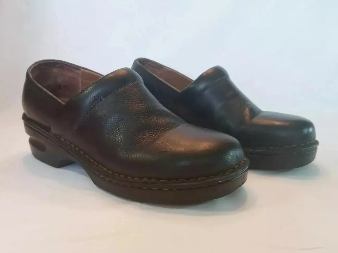 Brown's Landing black leather cloggs 