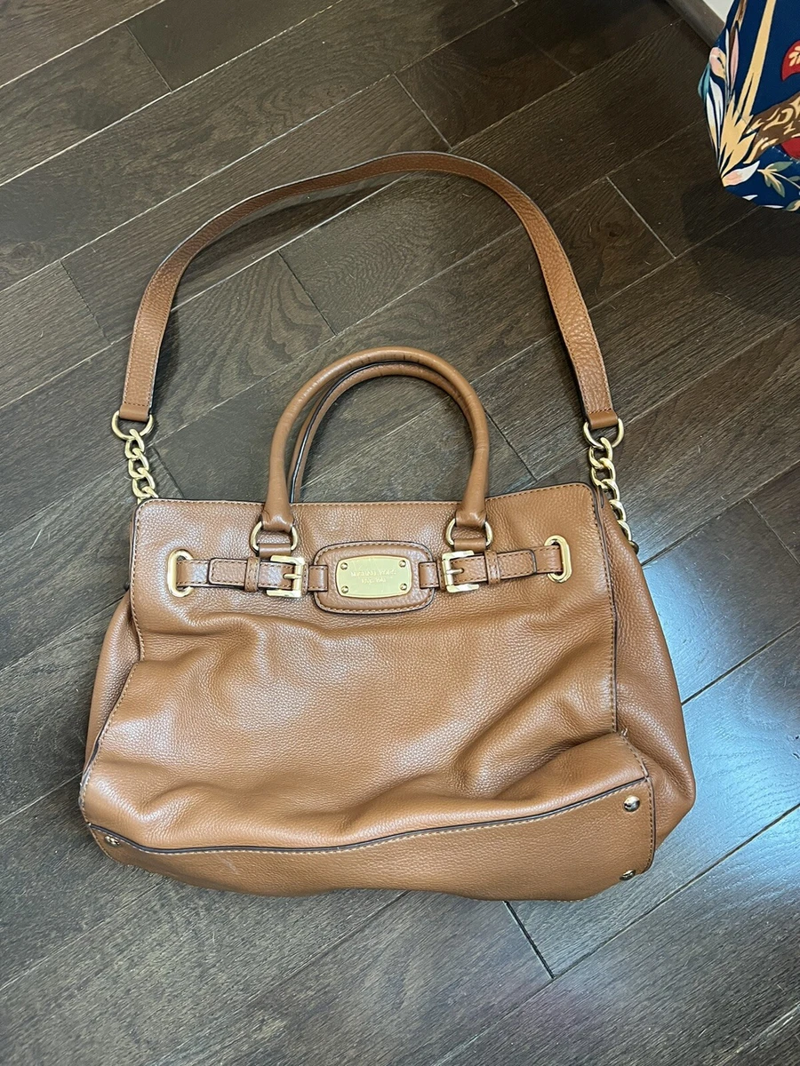 Michael Kors Brown Tan Leather Shoulder Bag with Gold Chain Detail