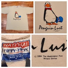 Vtg 1986 Opus Penguin Lust Washington Post Single Stitch T-Shirt USA Sz Medium