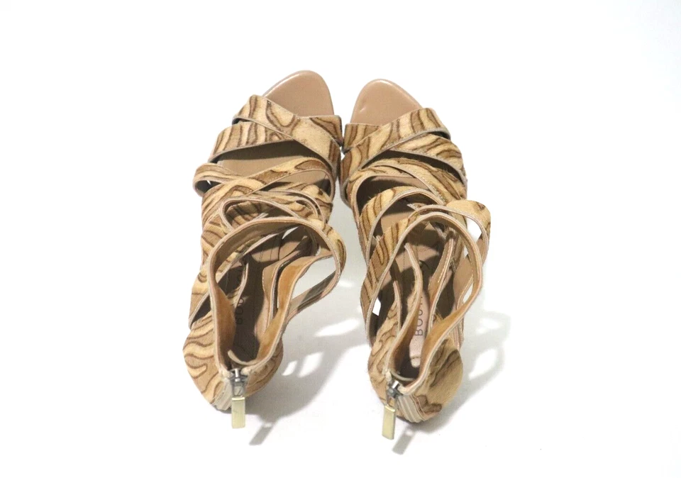 BOUTIQUE9 Size 9 Womens All Leather Hairy Animal Print Open Toe Platform Heels - image 3 of 4